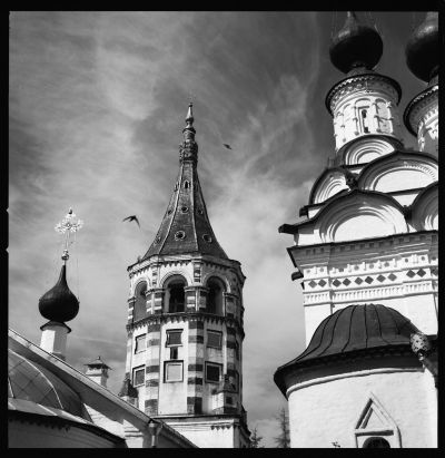 Svalorna kretsar kring spirorna på klosterkyrkorna.